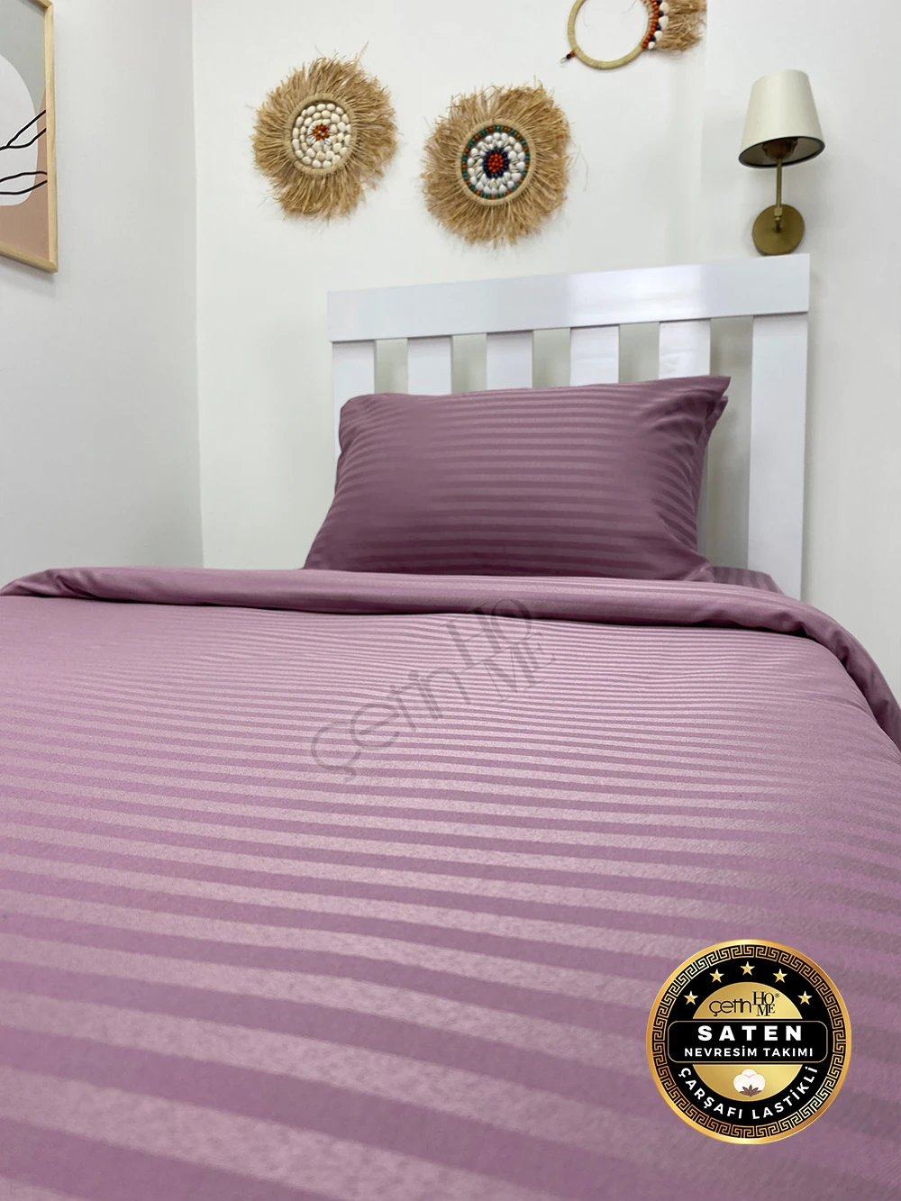 Çetinhome Çizgili Saten Nevresim Takımı