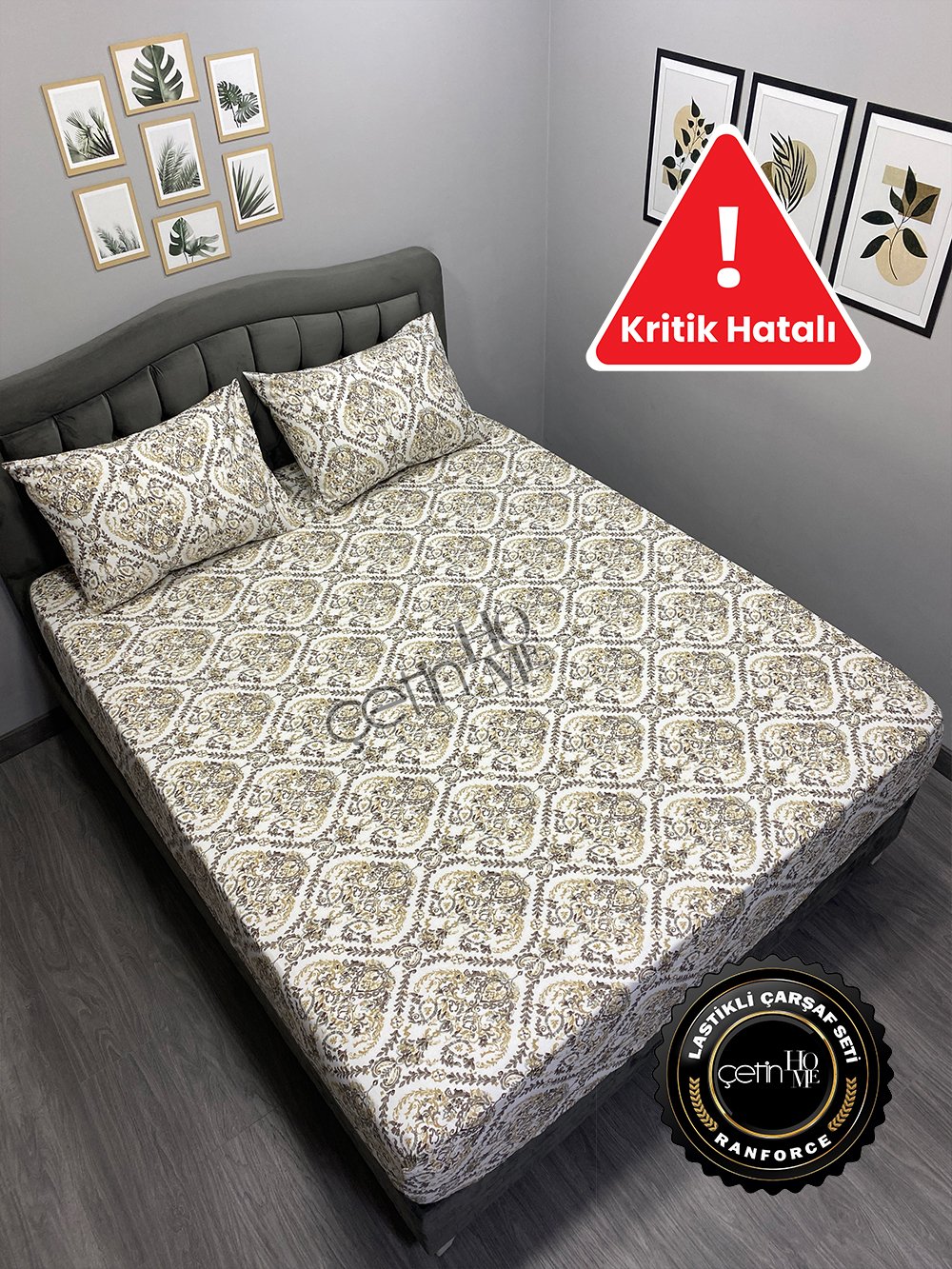 Kritik Hatalı Kumaş Lastikli Çarşaf Seti Çift Kişilik Harem Gold