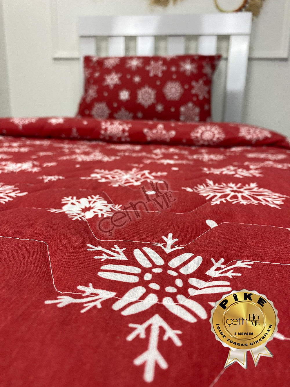 Çetinhome Tek Kişilik Çarşafı Lastikli Kapitone Pike Takımı 4 Mevsim Kar