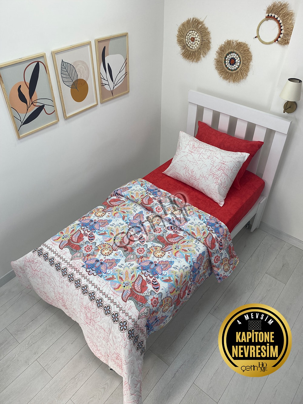 Çetinhome Tek Kişilik Çarşafı Lastikli Kapitone Pike Takımı 4 Mevsim Samba