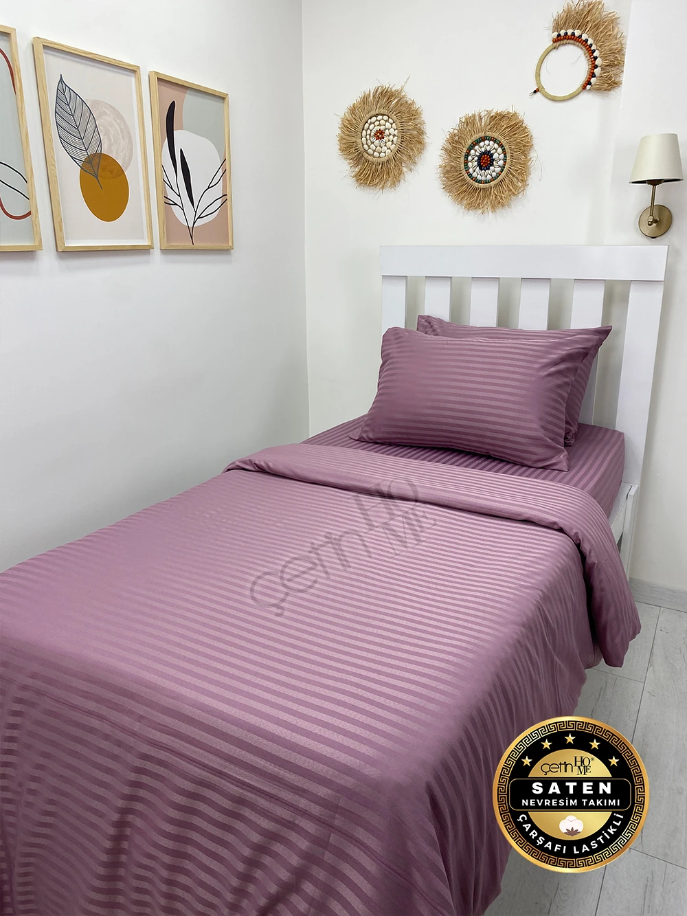 Çetinhome Çizgili Saten Nevresim Takımı