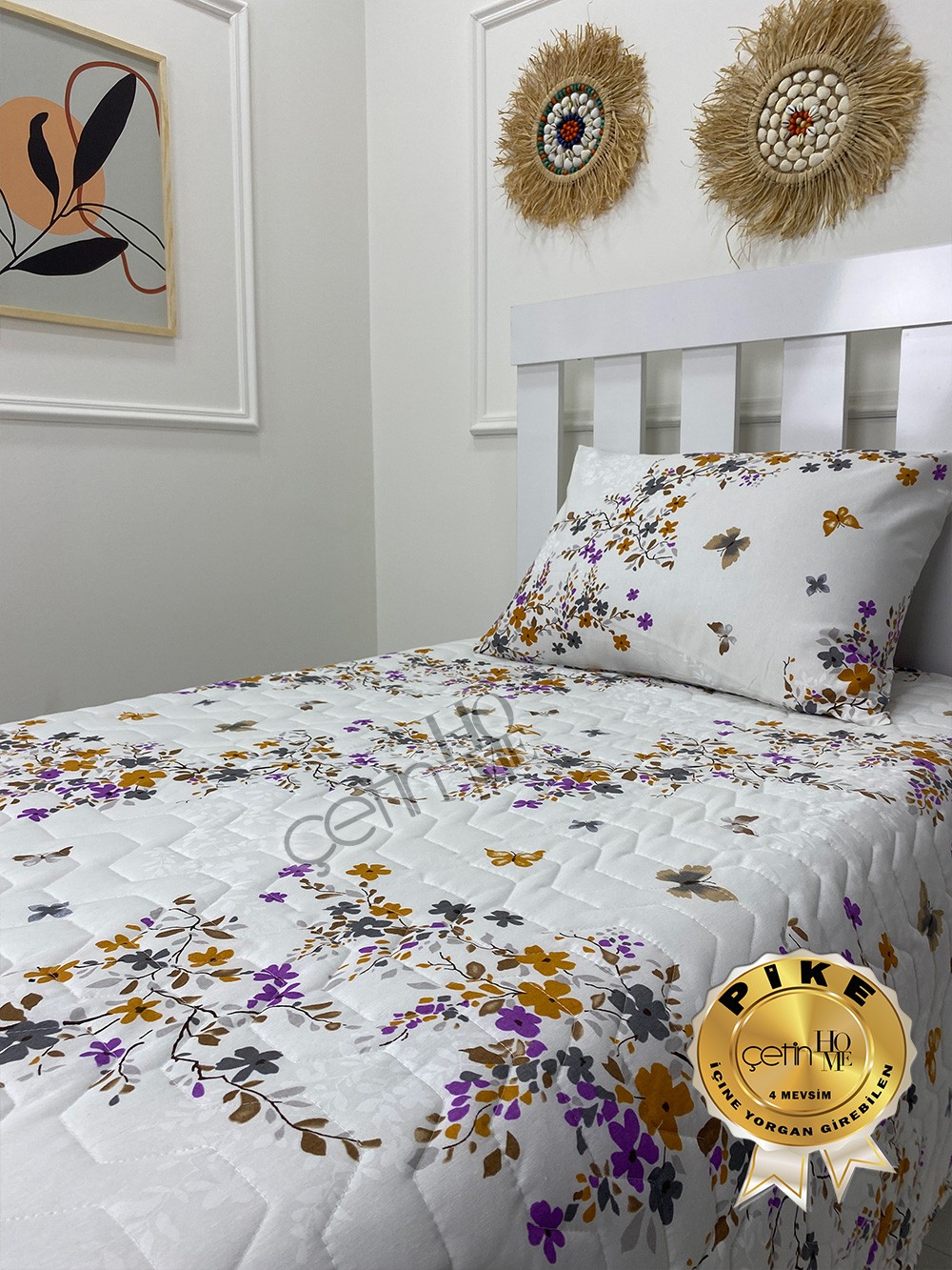 Çetinhome Tek Kişilik Kapitone Pike Seti 4 Mevsim Bahar Fuşya