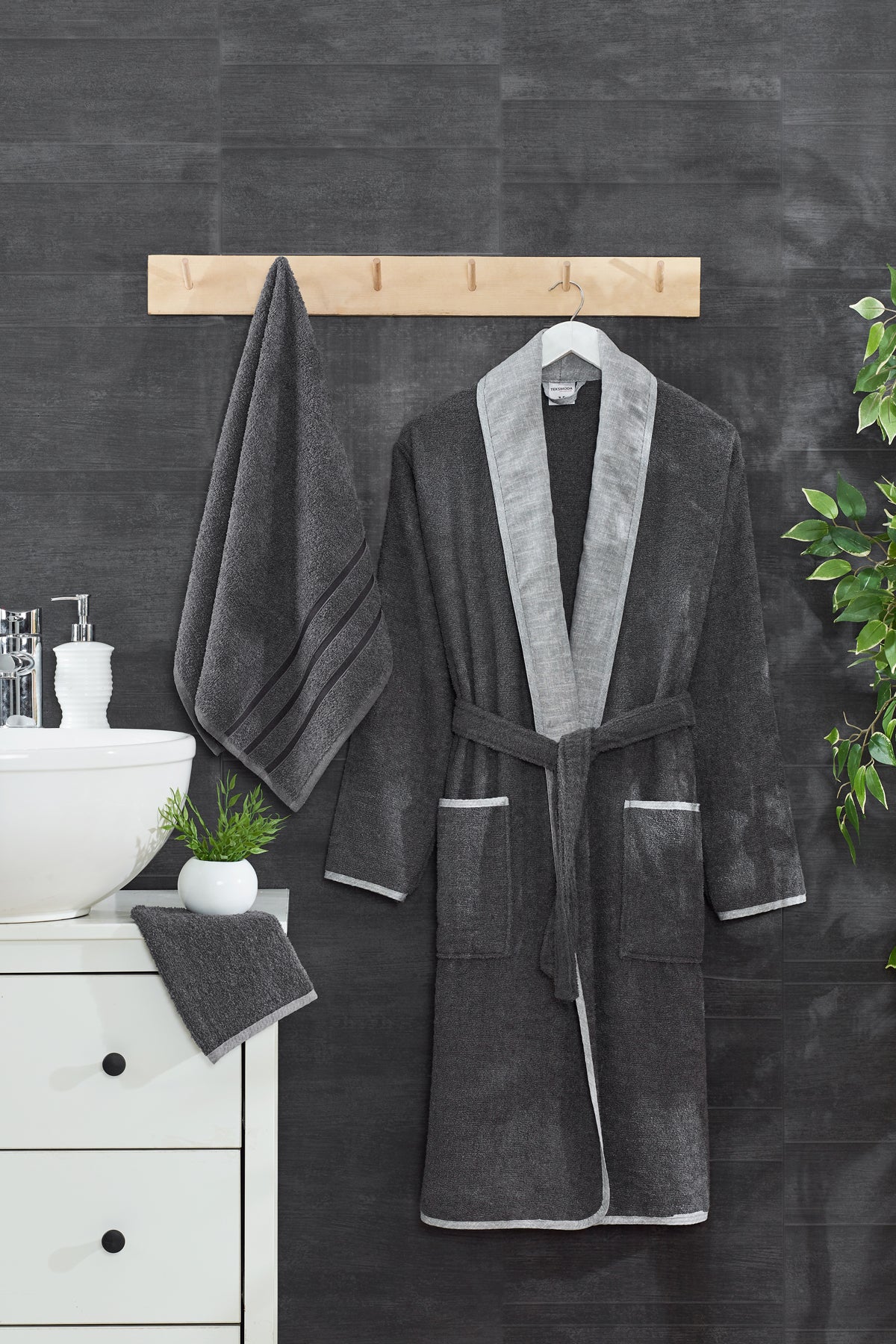 3 Parça Bornoz Seti - Antrasit