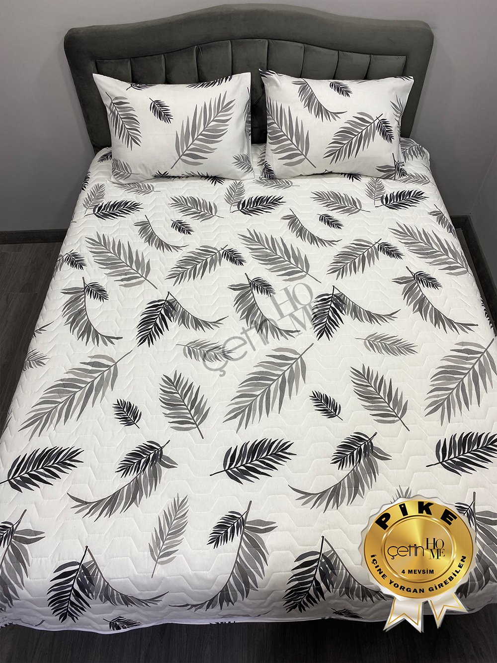 Çetinhome Çift Kişilik Kapitone Pike Seti 4 Mevsim Palm