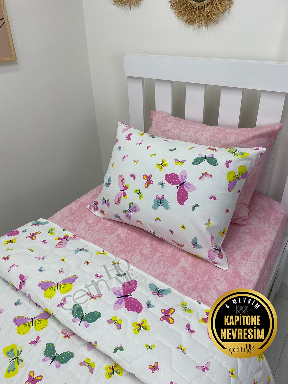 Çetinhome Tek Kişilik Çarşafı Lastikli Kapitone Pike Takımı 4 Mevsim Masal