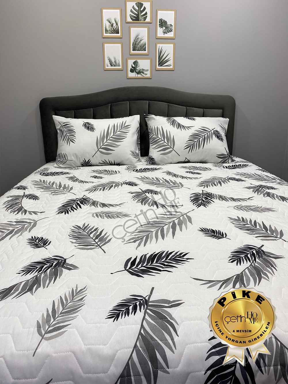 Çetinhome Çift Kişilik Kapitone Pike Seti 4 Mevsim Palm