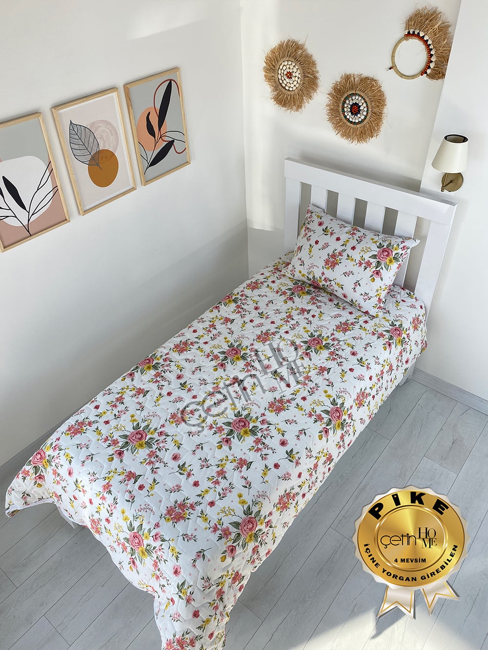 Çetinhome Tek Kişilik Kapitone Pike Seti 4 Mevsim Gülben