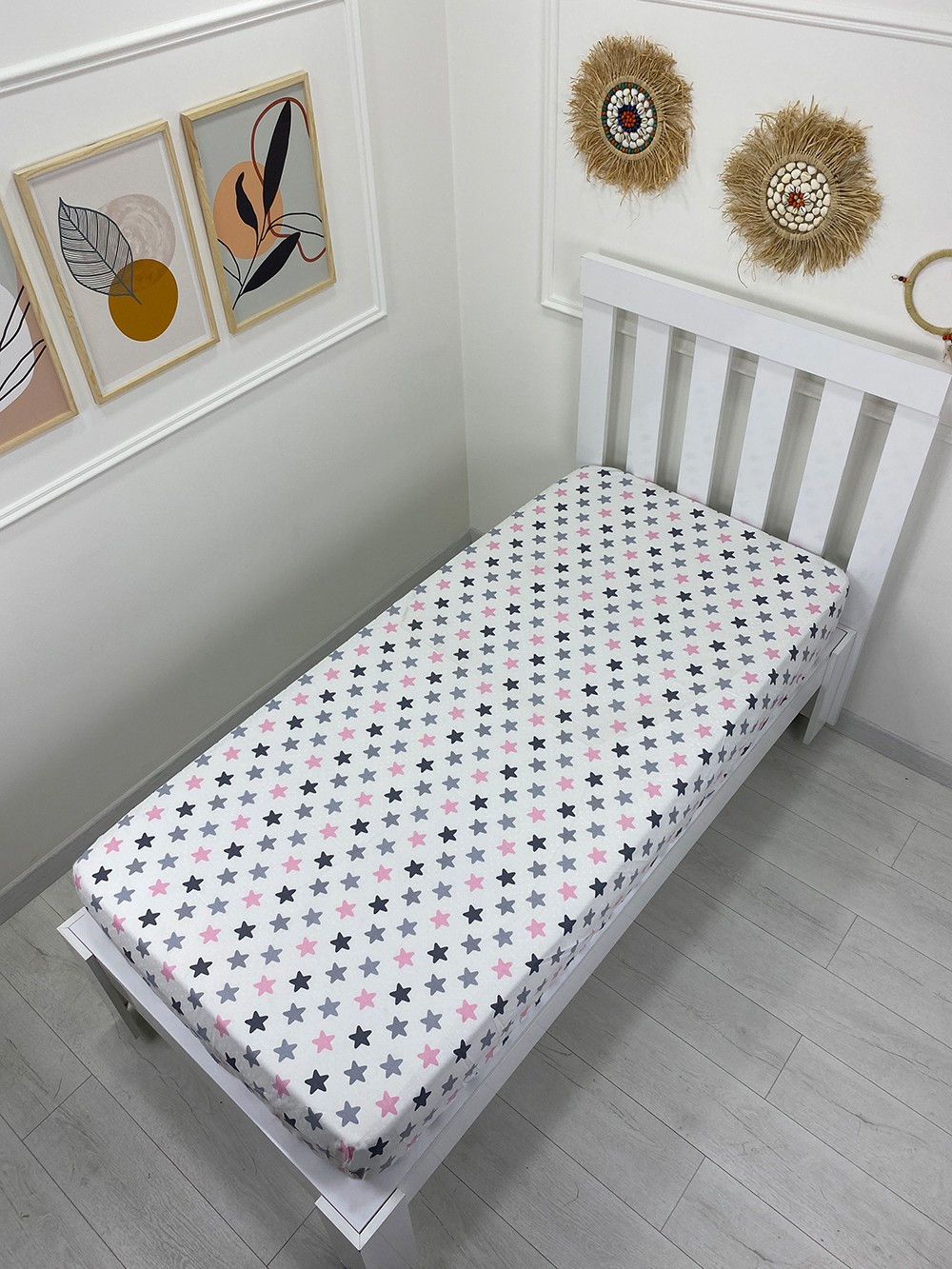 Kumaş Lastikli Çarşaf Tek Kişilik 100x200cm Yıldız Pudra (Yastık Kılıfsız)