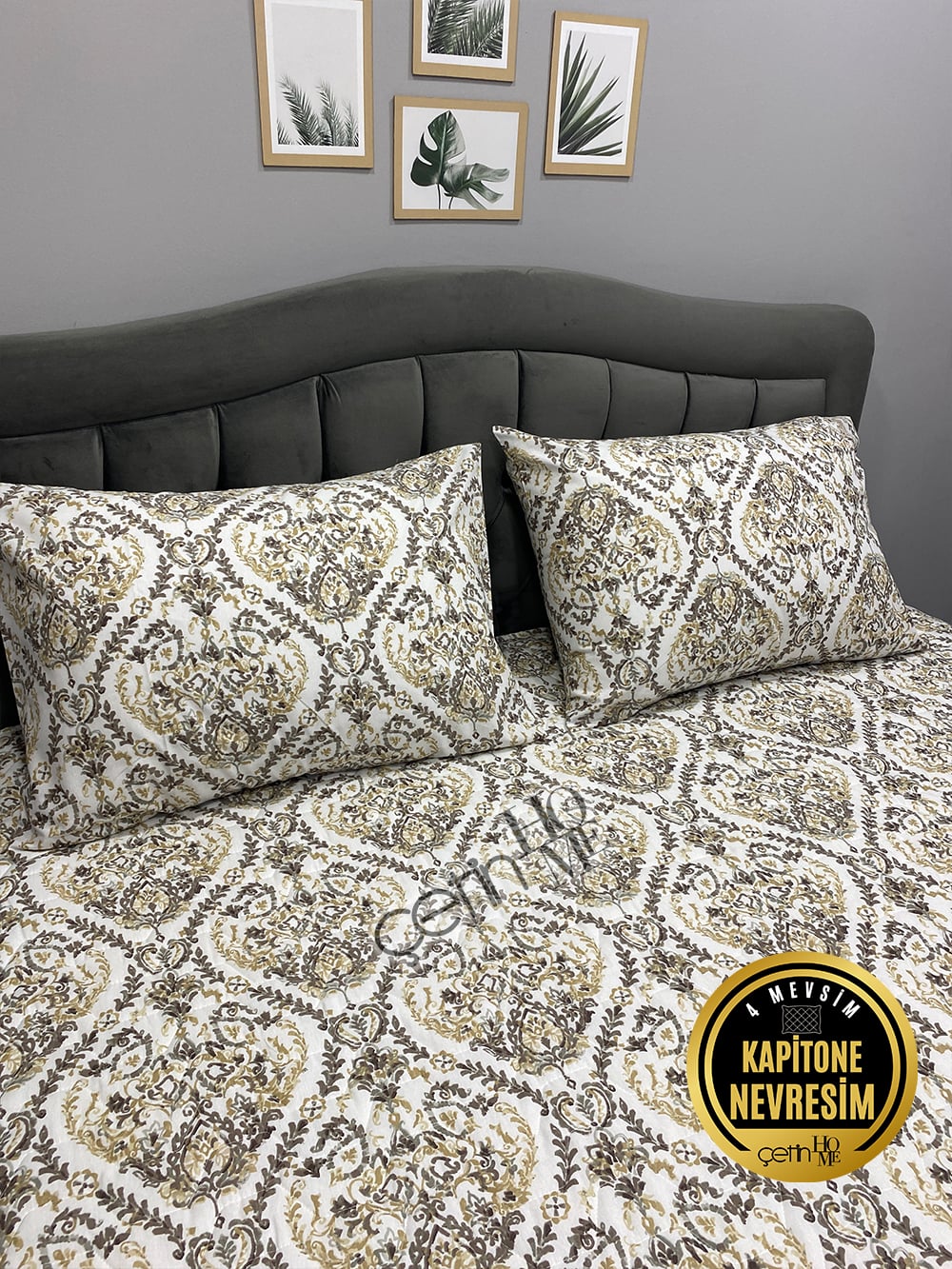 Çetinhome Çift Kişilik Kapitone Pike Seti 4 Mevsim Harem Gold