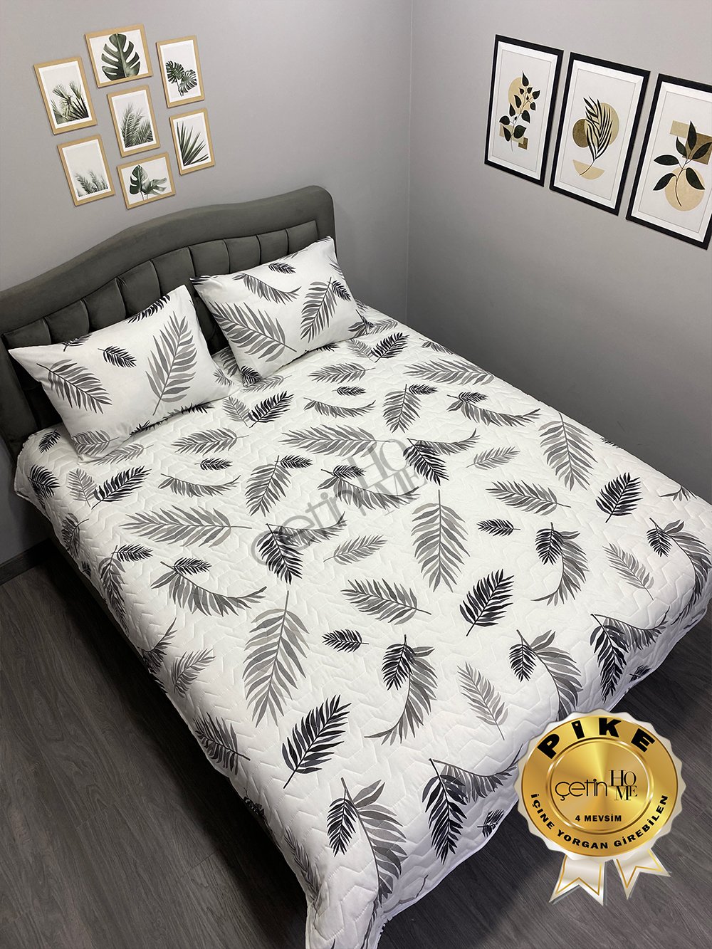 Çetinhome Çift Kişilik Kapitone Pike Seti 4 Mevsim Palm