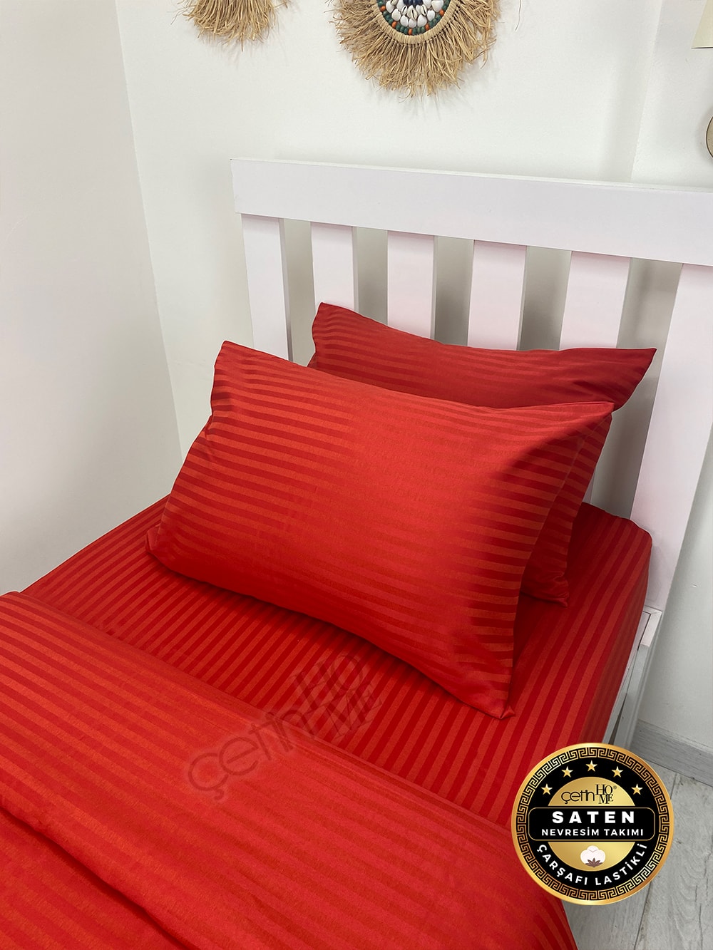 Çetinhome Çizgili Saten Nevresim Takımı