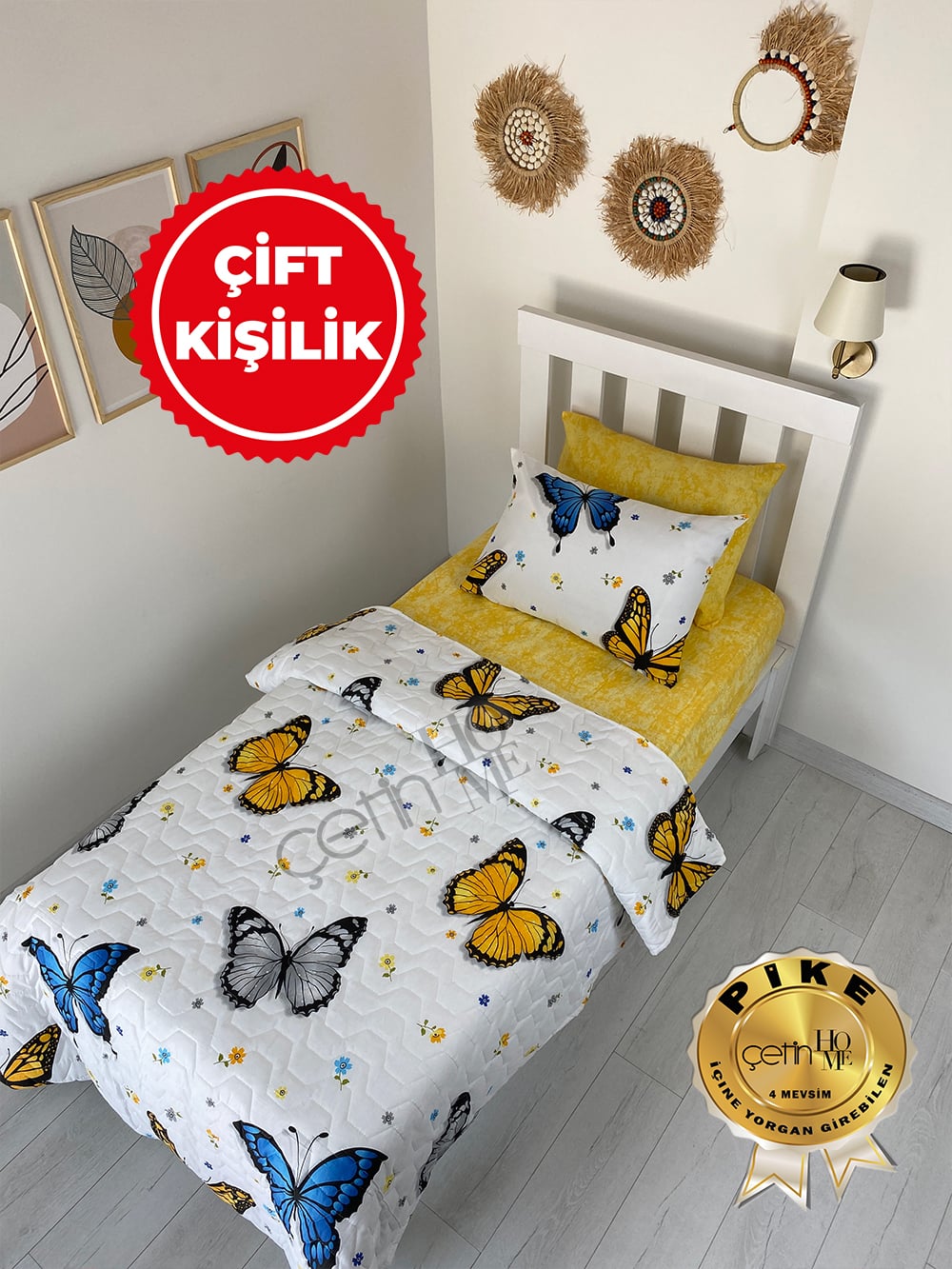 Çetinhome Çift Kişilik Çarşafı Lastikli Kapitone Pike Takımı 4 Mevsim Rüya