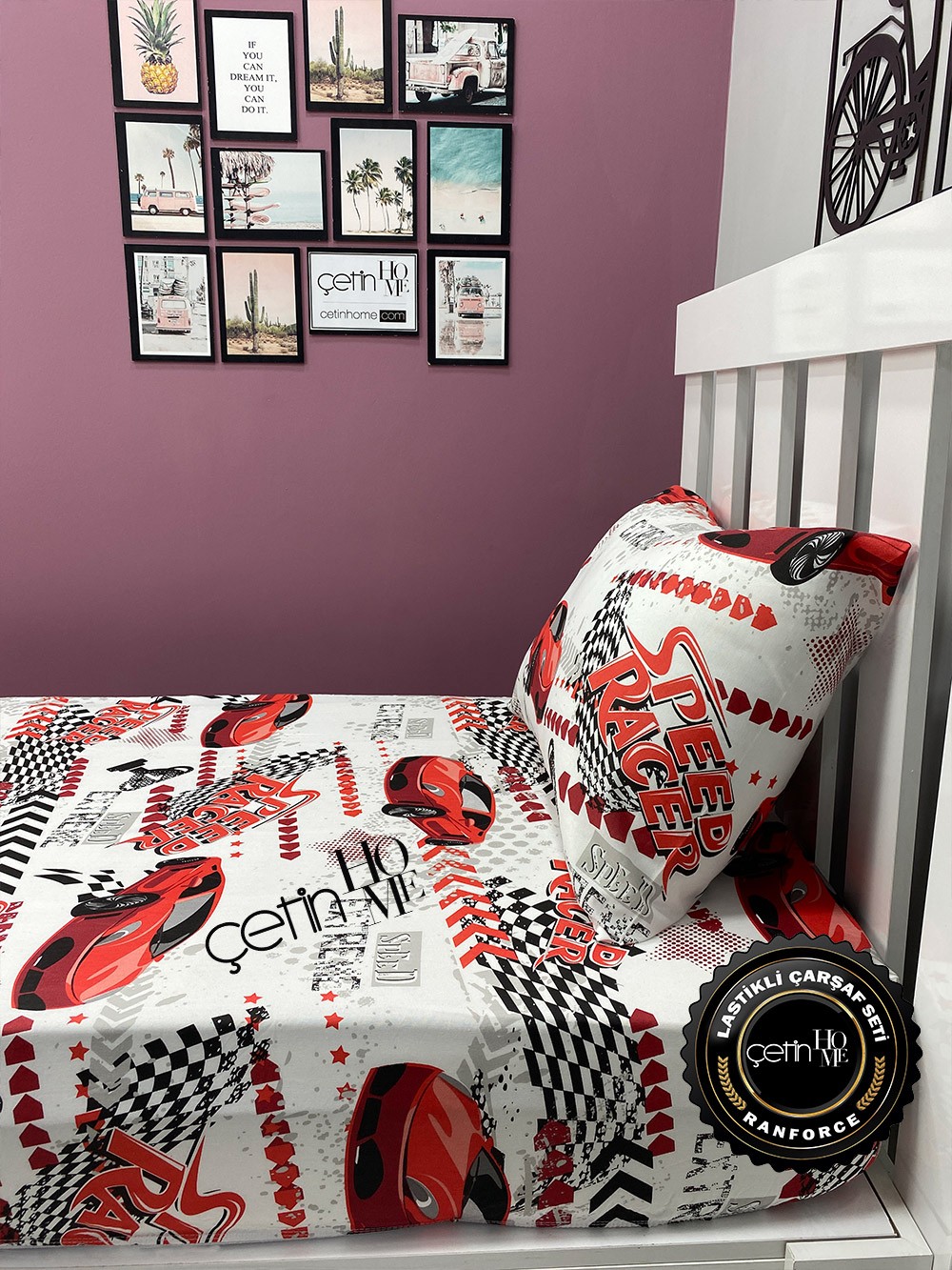 Kumaş Lastikli Çarşaf Seti Tek Kişilik 3 Ebat Red Racer