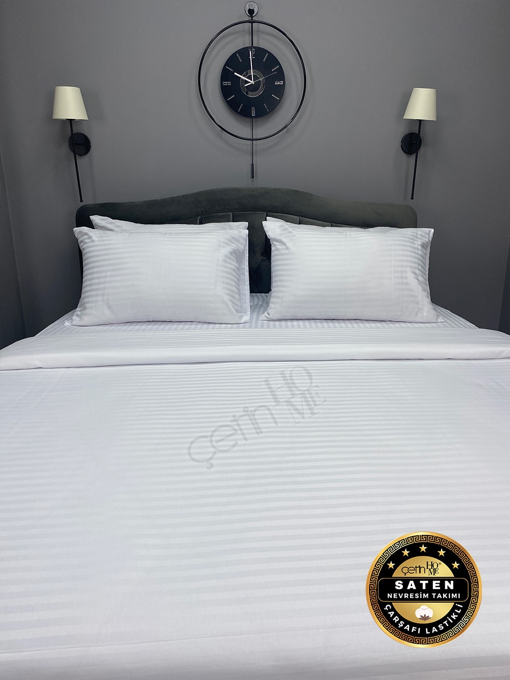 Çetinhome Çift Kişilik Çizgili Saten Nevresim Takımı