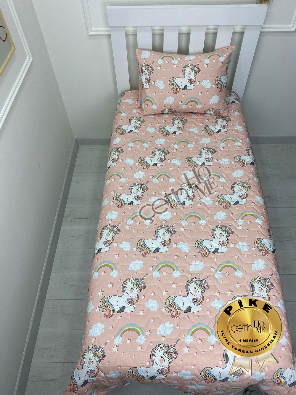 Çetinhome Tek Kişilik Kapitone Pike Seti 4 Mevsim Unicorn