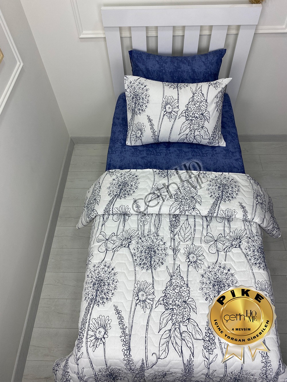 Çetinhome Tek Kişilik Çarşafı Lastikli Kapitone Pike Takımı 4 Mevsim Nevra