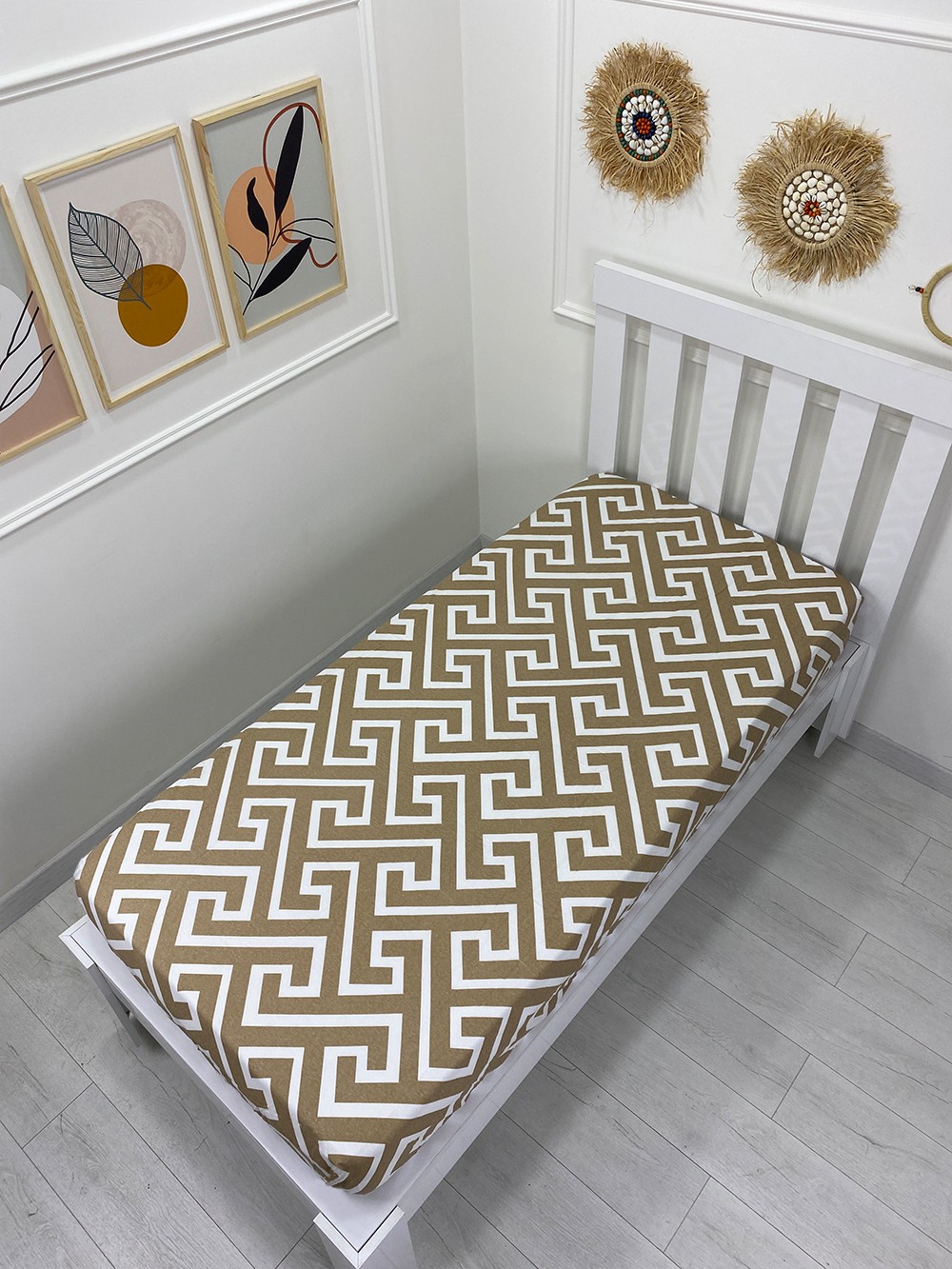 Kumaş Lastikli Çarşaf Tek Kişilik 100x200cm Gold Labirento (Yastık Kılıfsız)