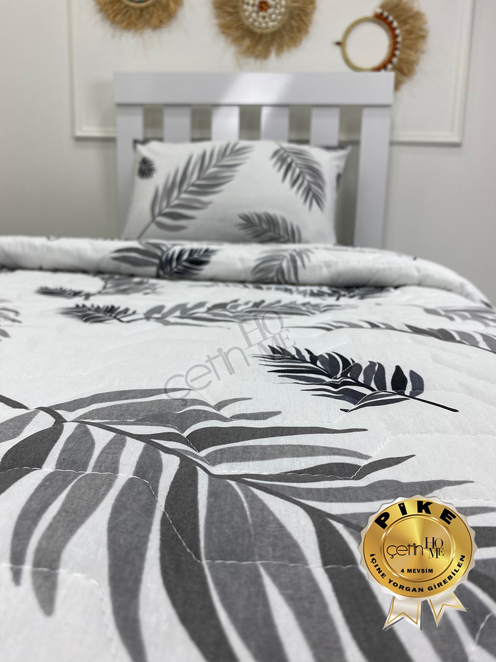 Çetinhome Tek Kişilik Çarşafı Lastikli Kapitone Pike Takımı 4 Mevsim Palm