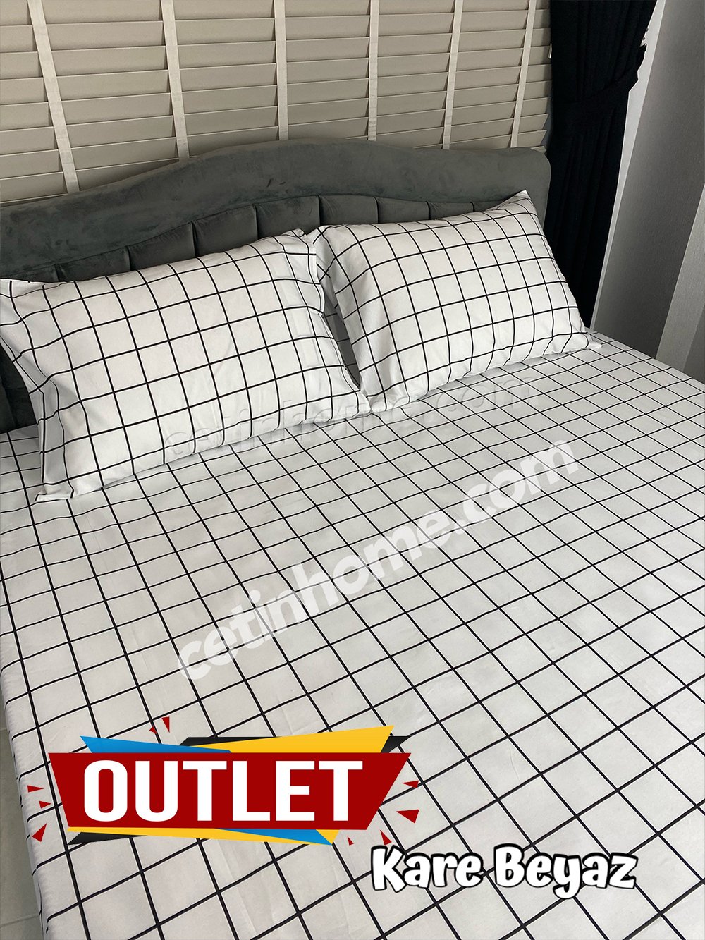 Outlet Kumaş Lastikli Çarşaf Seti Çift Kişilik Kare Beyaz