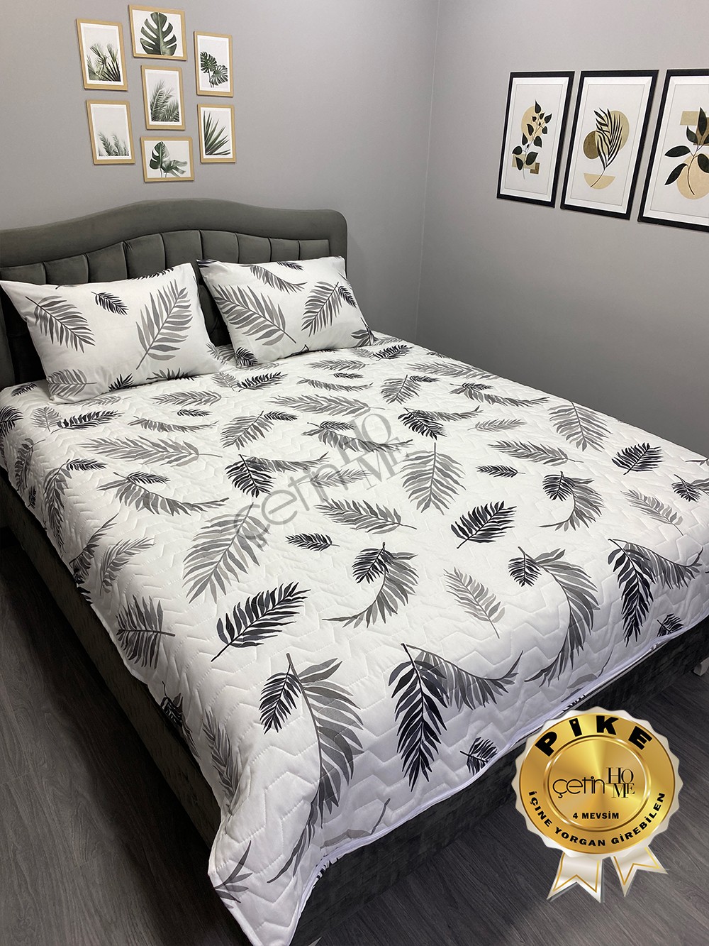Çetinhome Çift Kişilik Kapitone Pike Seti 4 Mevsim Palm