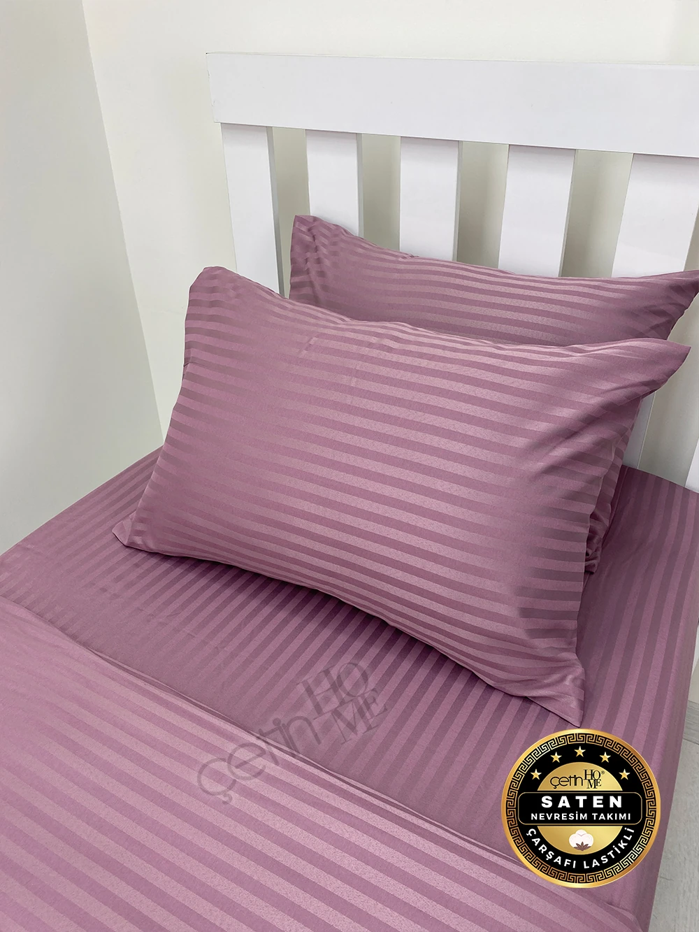 Çetinhome Çizgili Saten Nevresim Takımı