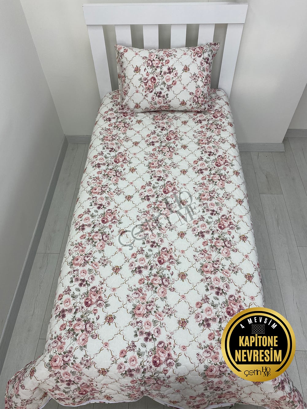 Çetinhome Tek Kişilik Kapitone Pike Seti 4 Mevsim Güz Gülleri