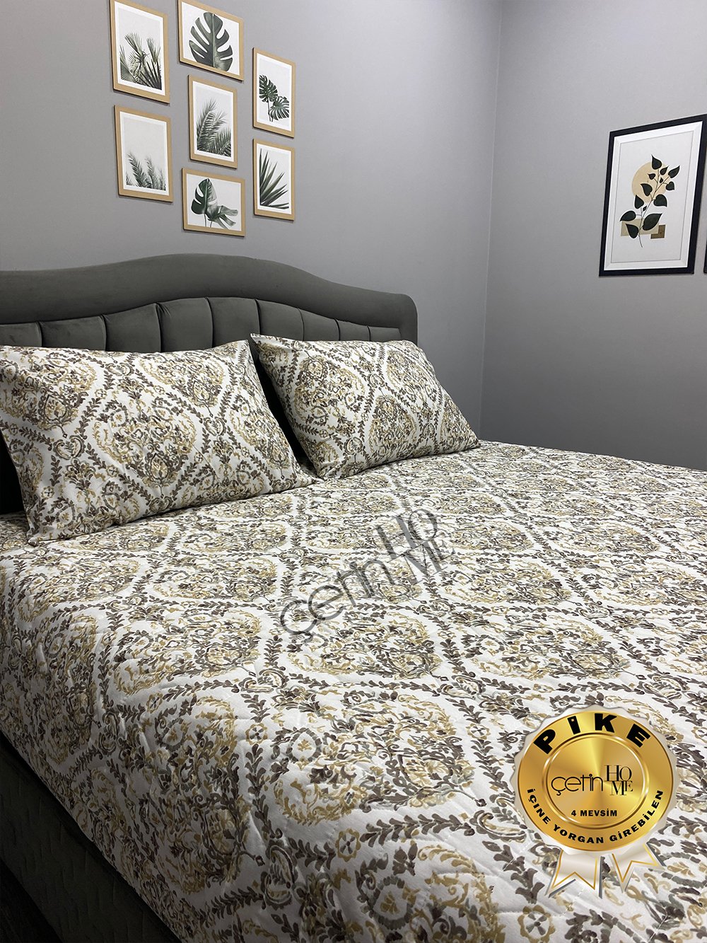 Çetinhome Çift Kişilik Kapitone Pike Seti 4 Mevsim Harem Gold