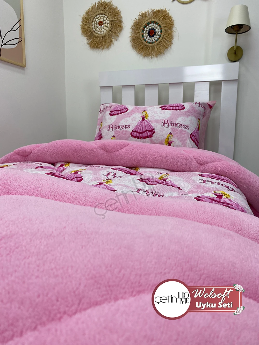 Çetinhome Tek Kişilik Çarşafı Lastikli Desenli Welsoft Yorgan Prenses