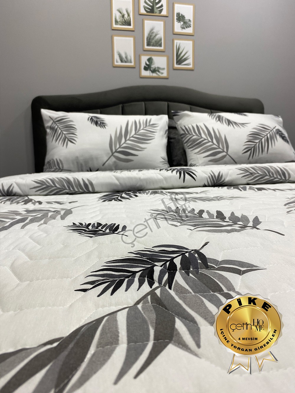 Çetinhome Çift Kişilik Çarşafı Lastikli Kapitone Pike Takımı 4 Mevsim Palm