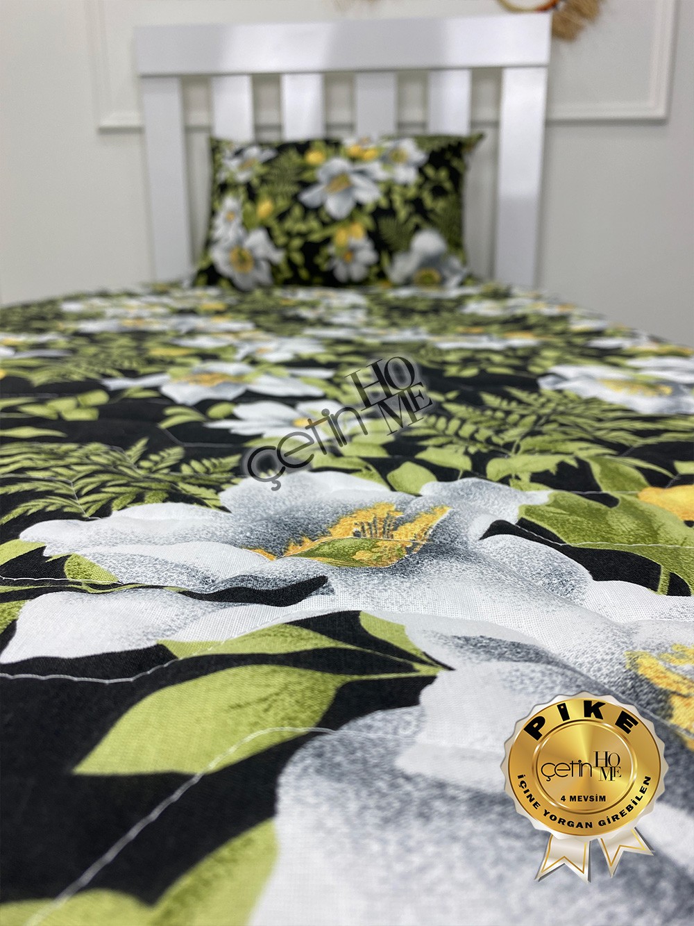 Çetinhome Tek Kişilik Kapitone Pike Seti 4 Mevsim Limon Çiçeği