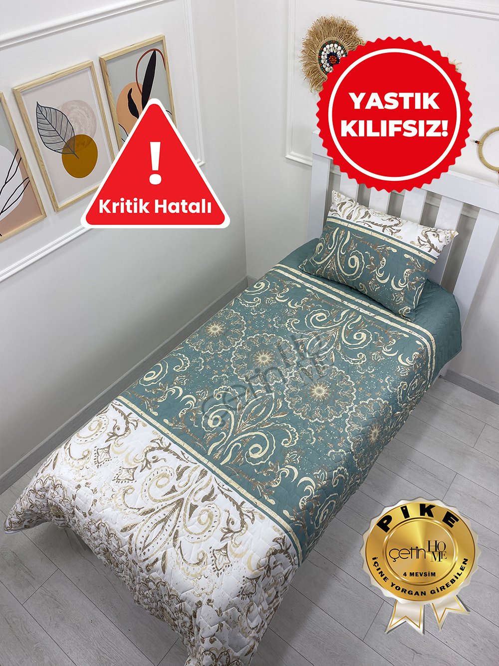Kritik Hatalı Tek Kişilik Kapitone Pike Seti 4 Mevsim Dolunay (YASTIK KILIFSIZ)