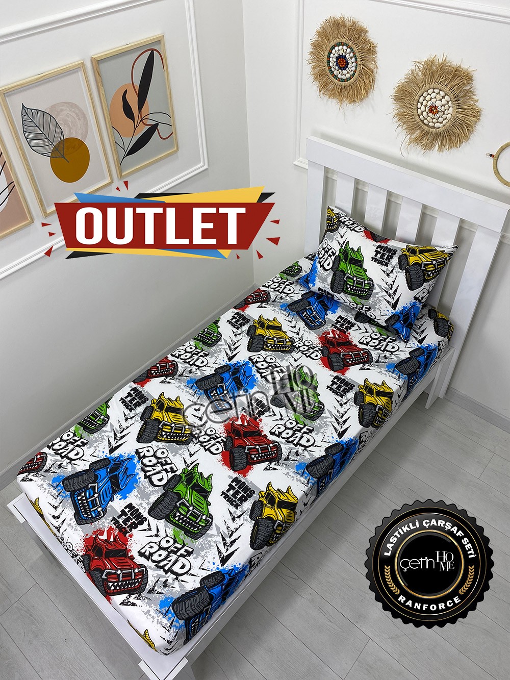 Outlet Kumaş Lastikli Çarşaf Seti Tek Kişilik Off Road