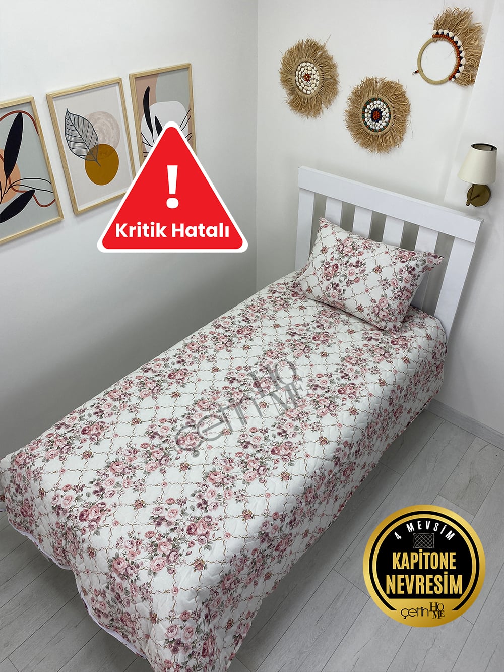 Kritik Hatalı Tek Kişilik Kapitone Pike Seti 4 Mevsim Güz Gülleri