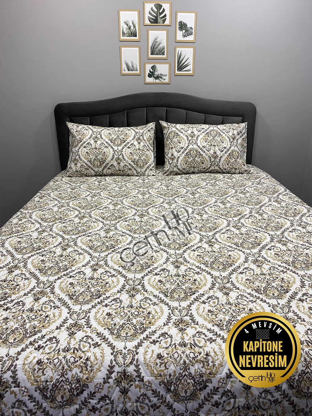 Çetinhome Çift Kişilik Kapitone Pike Seti 4 Mevsim Harem Gold