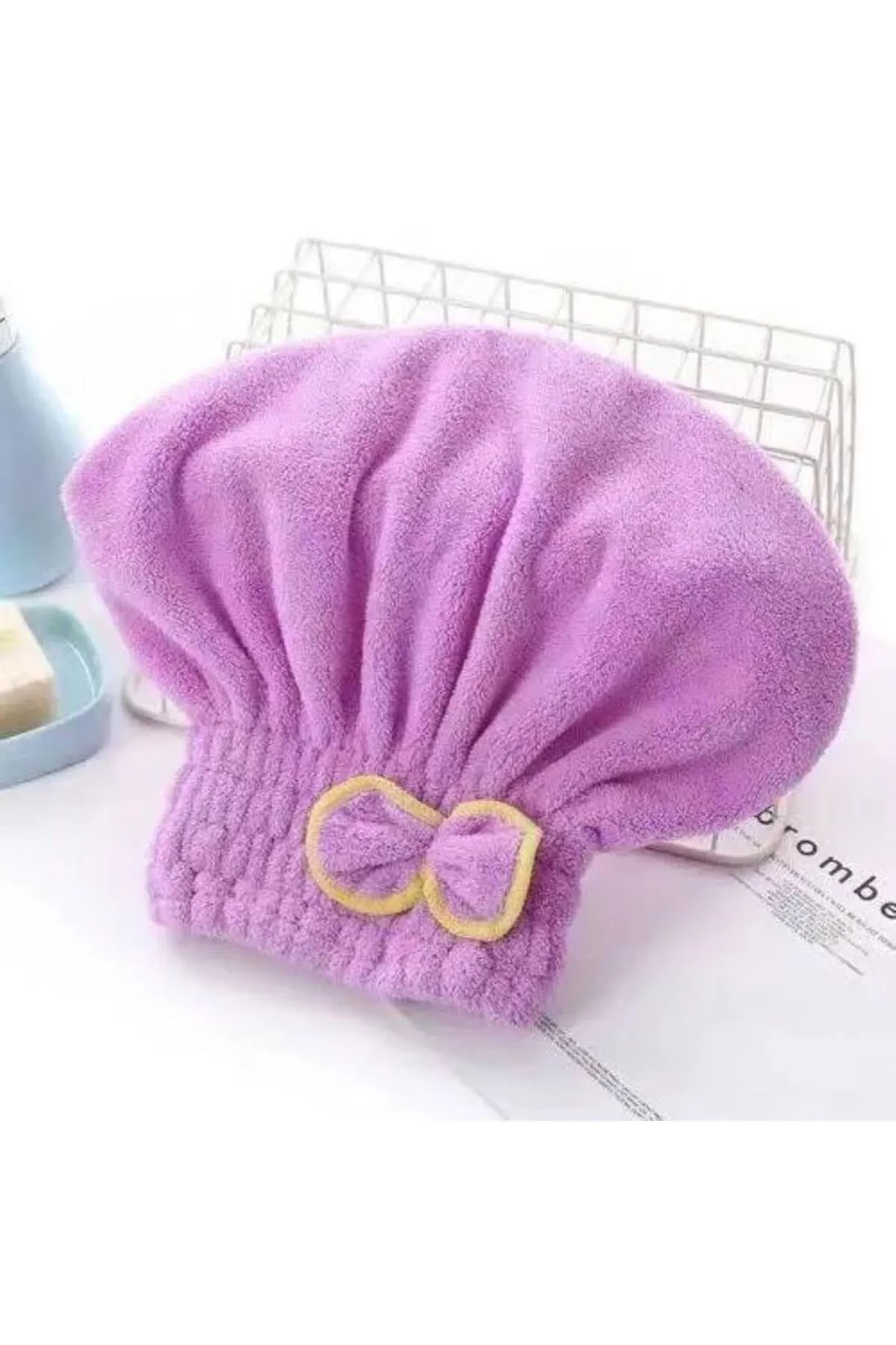 Microfiber Lastikli Saç Kurulama Bonesi - Lila