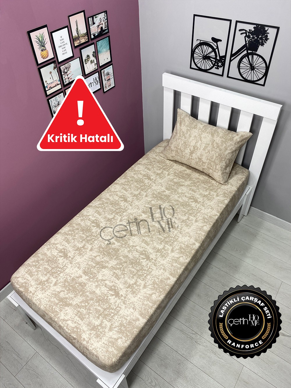 Kritik Hatalı Kumaş Lastikli Çarşaf Seti Tek Kişilik 3 Ebat Gölge Latte