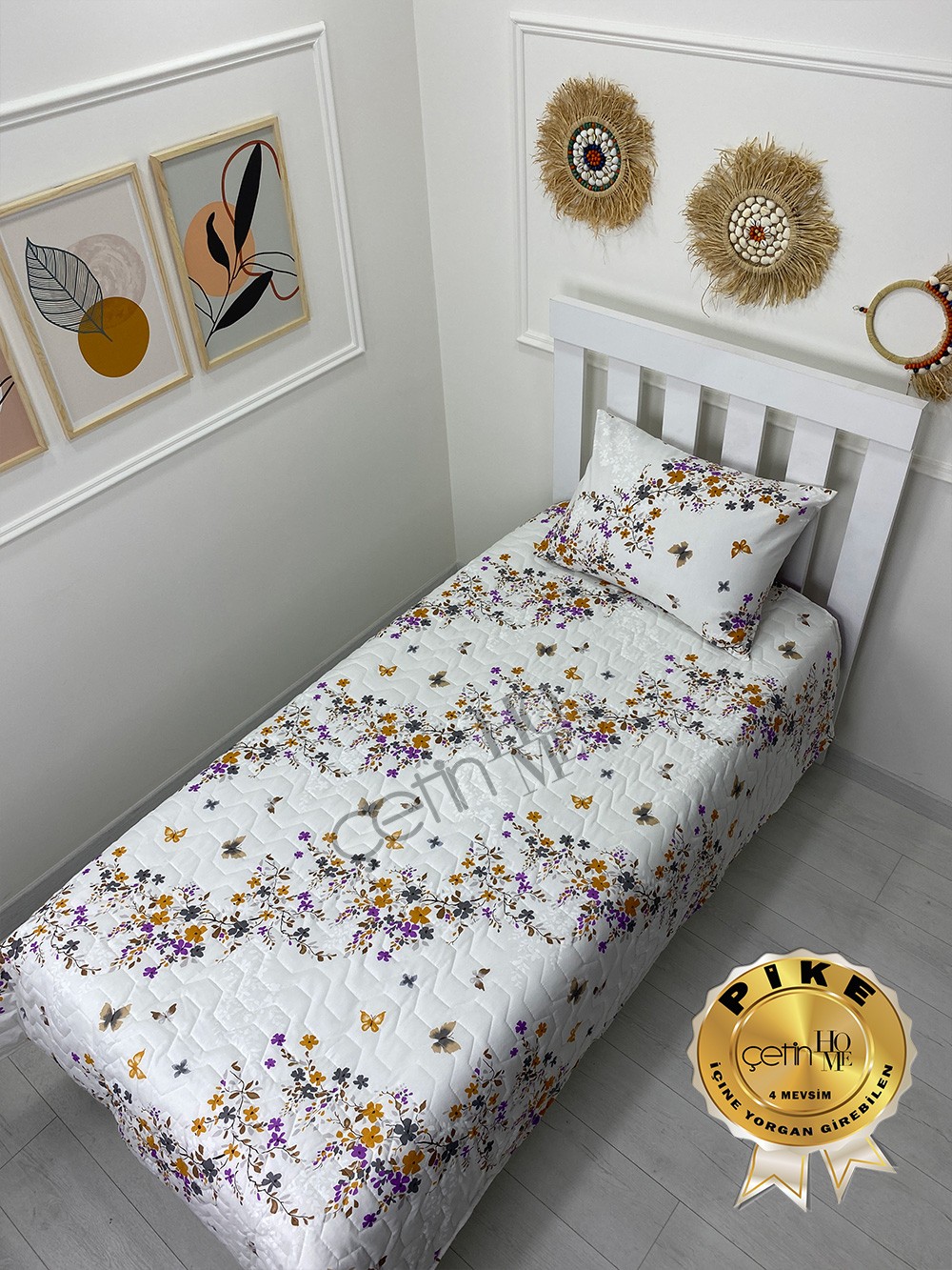Çetinhome Tek Kişilik Kapitone Pike Seti 4 Mevsim Bahar Fuşya