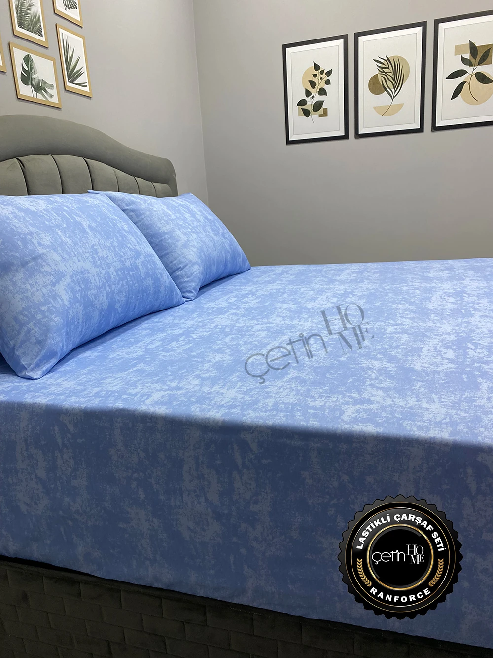 Kumaş Lastikli Çarşaf Seti Çift Kişilik ve Battal Boy Gölge Mavi