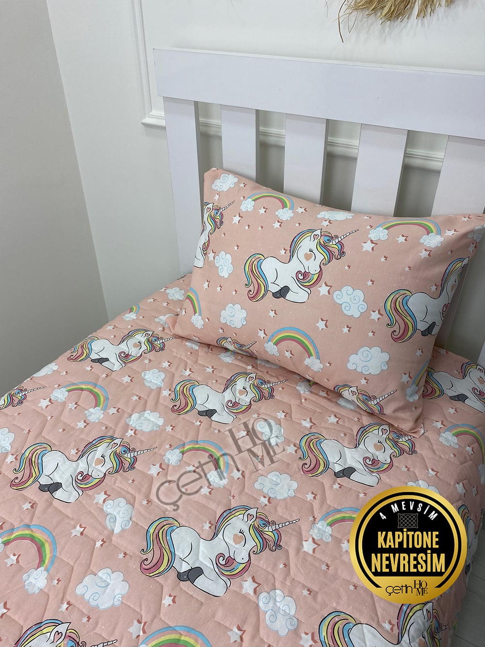 Çetinhome Tek Kişilik Kapitone Pike Seti 4 Mevsim Unicorn