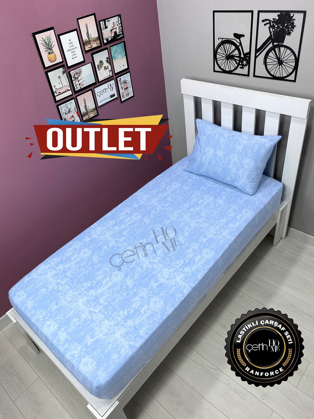 Outlet Kumaş Lastikli Çarşaf Seti Tek Kişilik Buz Mavi