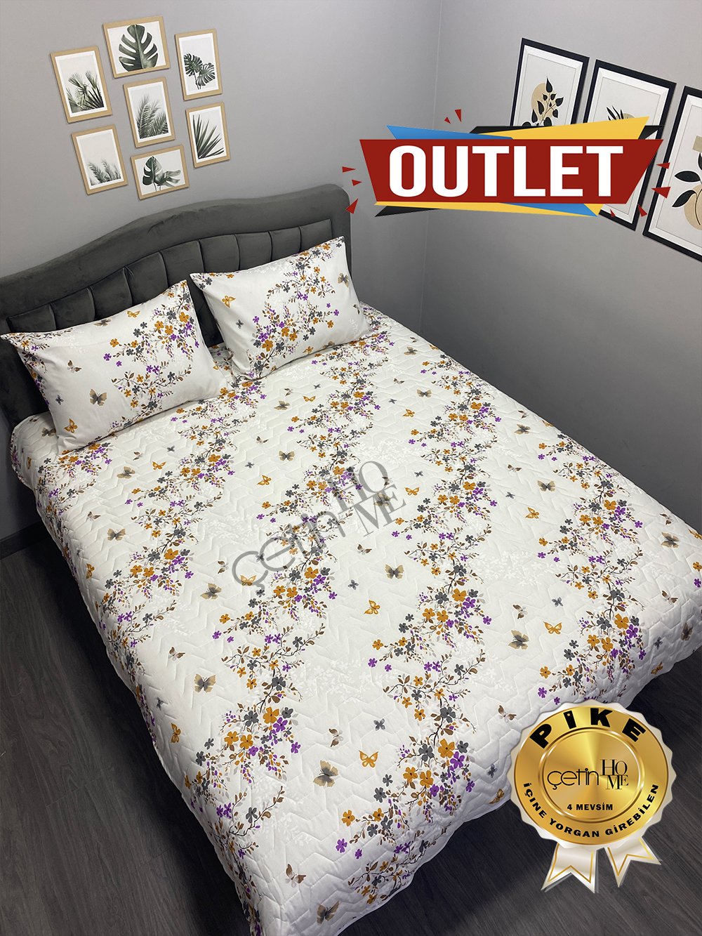 Outlet Çift Kişilik Kapitone Pike Seti 4 Mevsim Bahar Fuşya