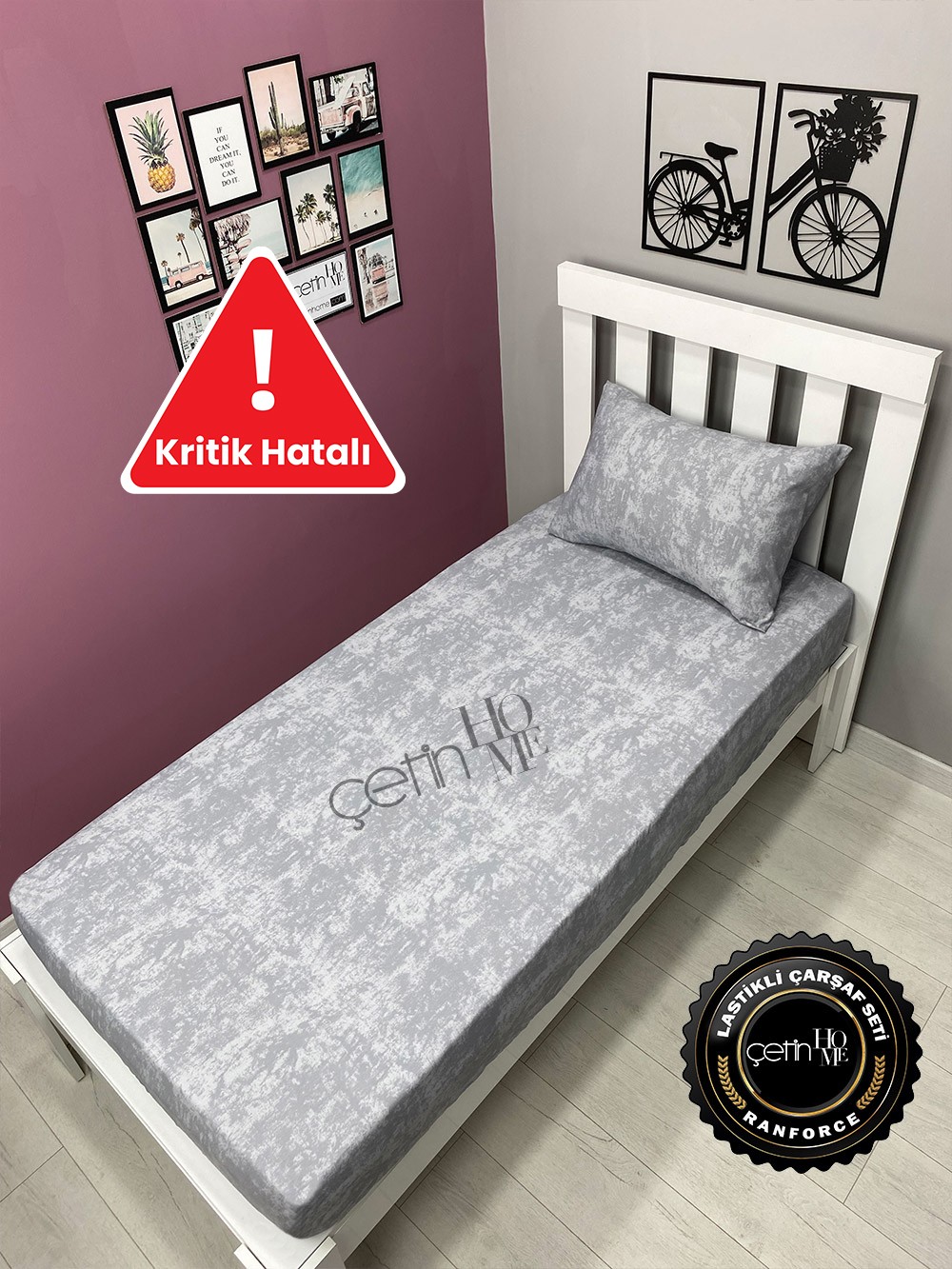 Kritik Hatalı Kumaş Lastikli Çarşaf Seti Tek Kişilik 3 Ebat Gölge Soft Gri