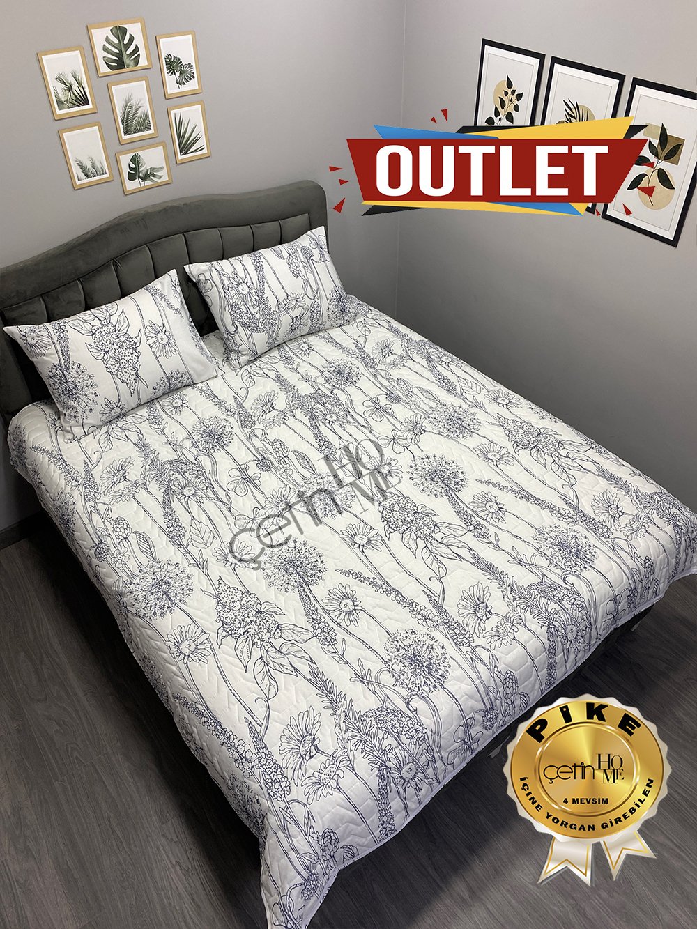 Outlet Çift Kişilik Kapitone Pike Seti 4 Mevsim Nevra