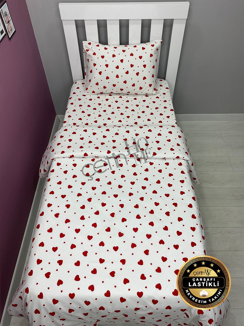 Ranforce Duvet Cover Set – Twin Size Bedding with Fitted Sheet – 'Kalp' by Çetinhome