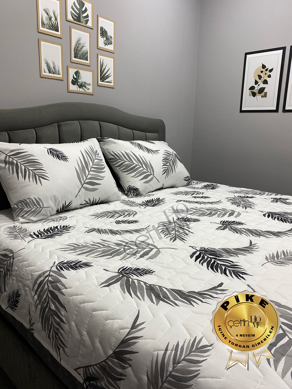 Çetinhome Çift Kişilik Kapitone Pike Seti 4 Mevsim Palm