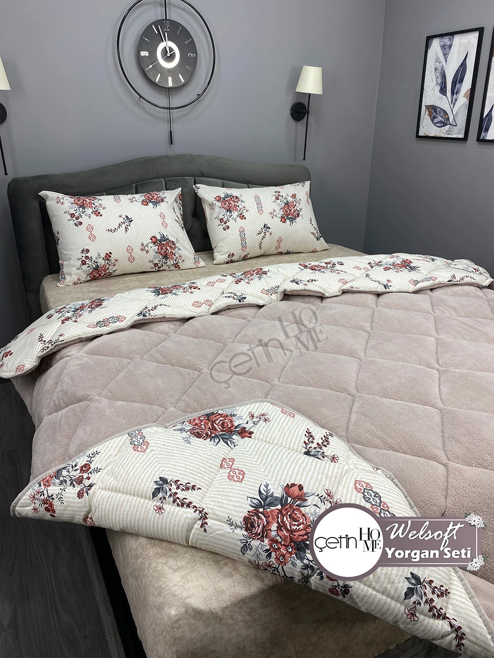 Çetinhome Çift Kişilik Desenli Welsoft Yorgan Seti (Çarşafsız)