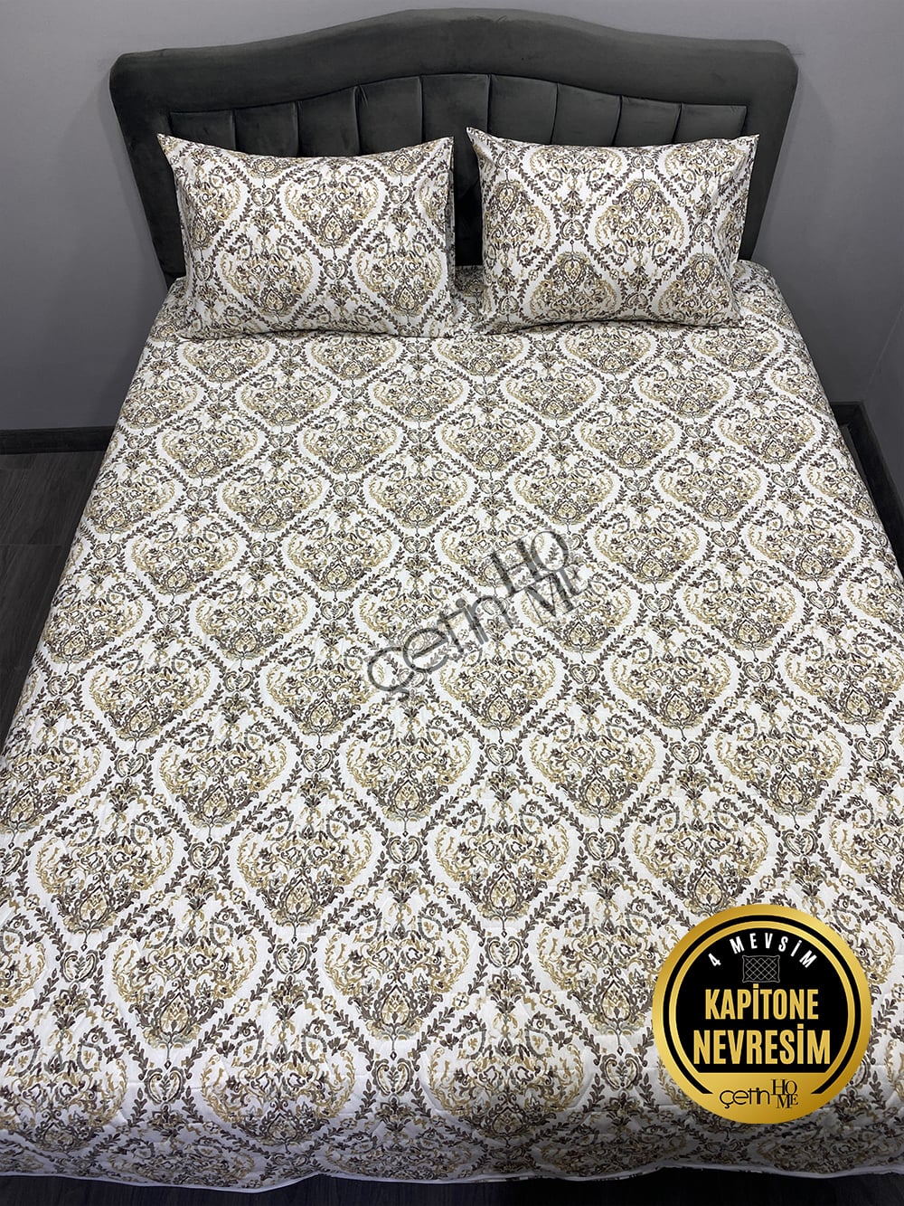 Çetinhome Çift Kişilik Kapitone Pike Seti 4 Mevsim Harem Gold