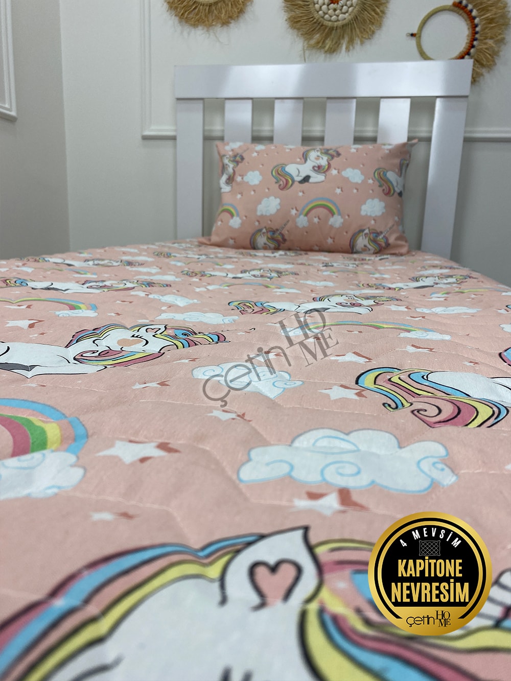 Çetinhome Tek Kişilik Kapitone Pike Seti 4 Mevsim Unicorn