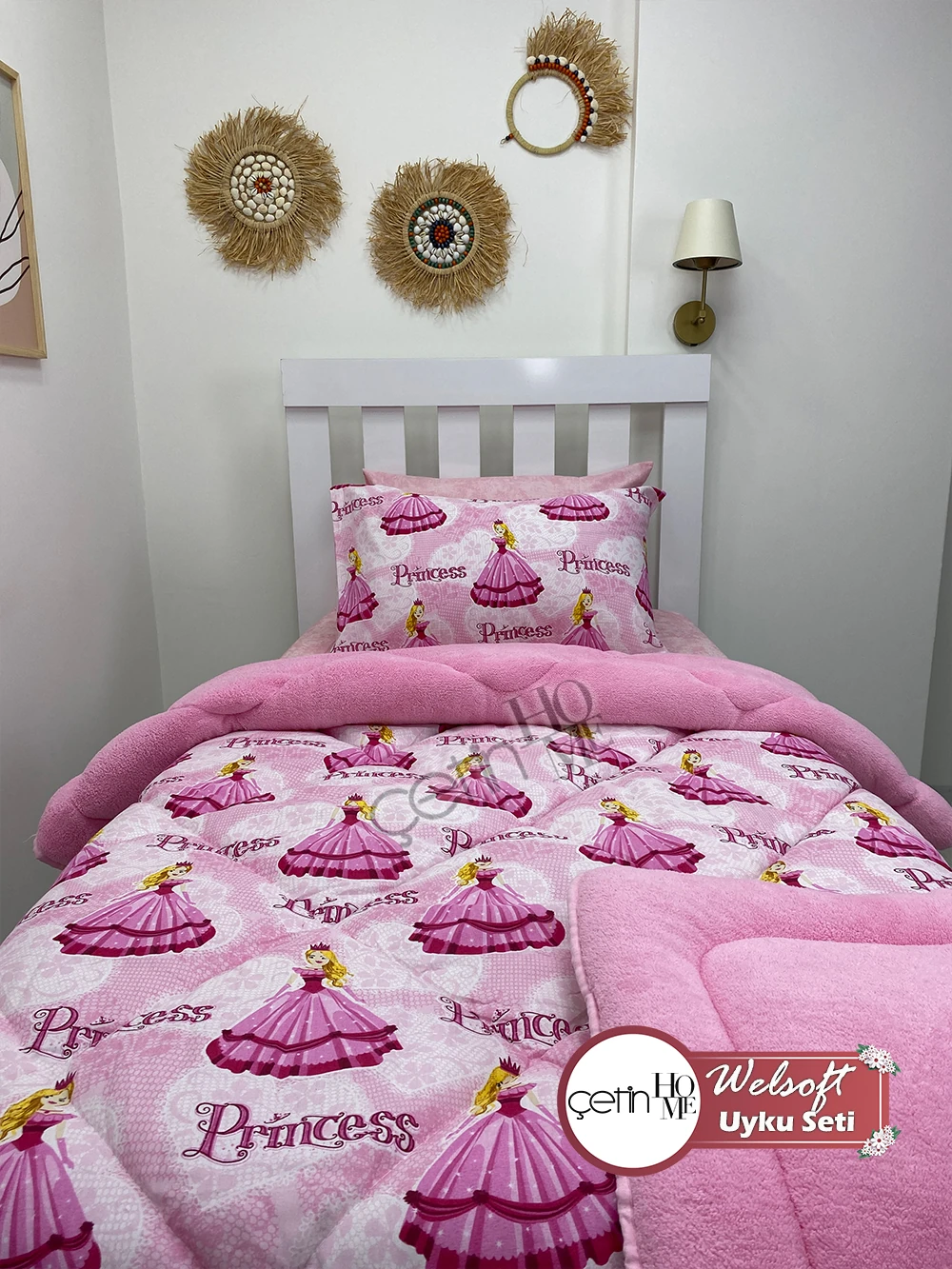 Çetinhome Tek Kişilik Çarşafı Lastikli Desenli Welsoft Yorgan Prenses
