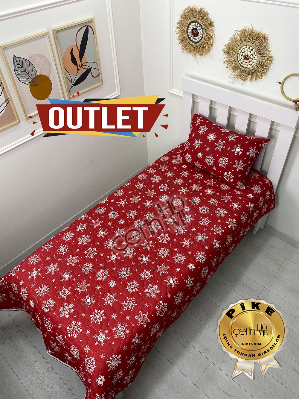 Outlet Tek Kişilik Kapitone Pike Seti 4 Mevsim Kar